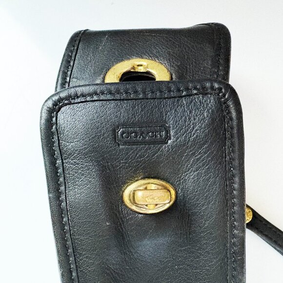 Vintage Coach Cell Phone Holder Black Leather Retro Old Style Turn Lock - Picture 9 of 9